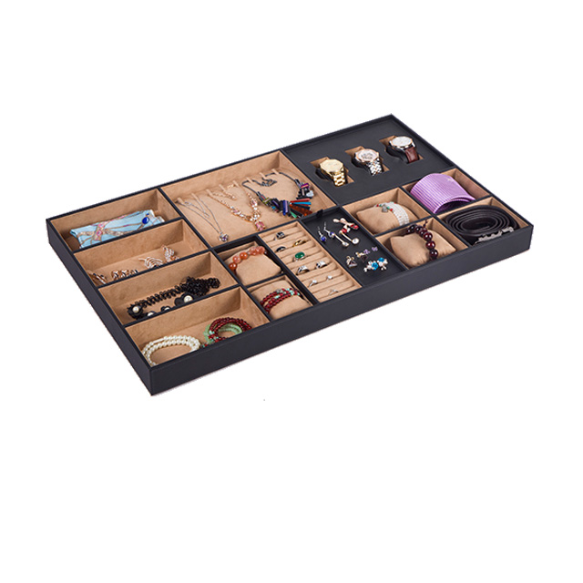 Mix And Match MDF Velvet PU Tie Watch Belt Tray for Closet Drawers